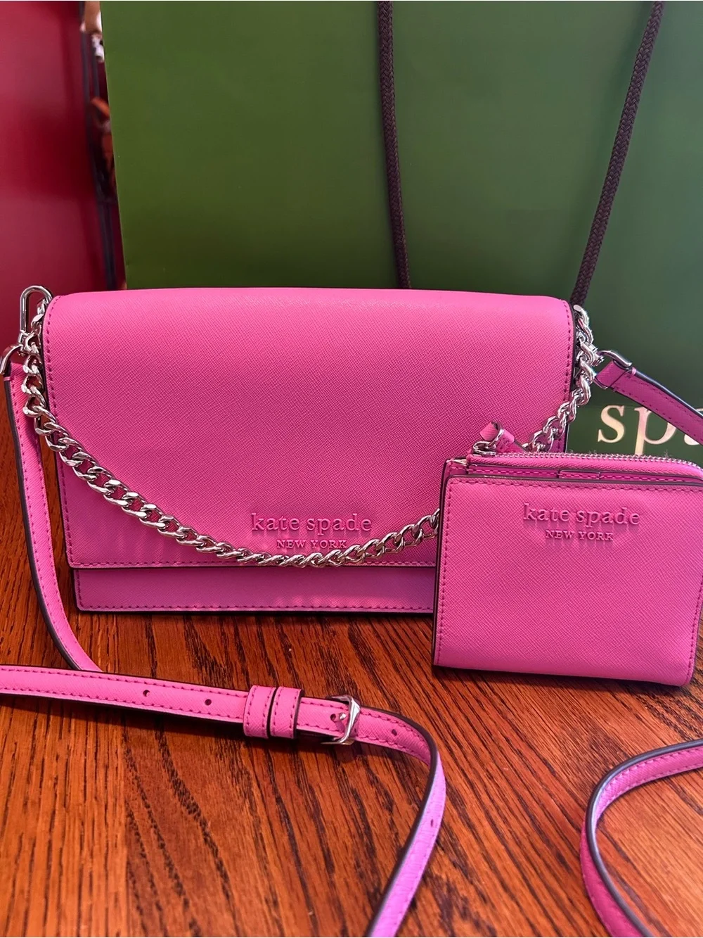 kate spade Hot Pink Crossbody with Chain and Card Wallet